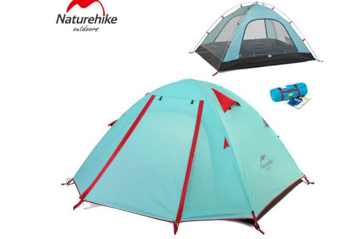 Палатка NATUREHIKE P Series Aluminum Poles Tent, трехместная, голубой цвет